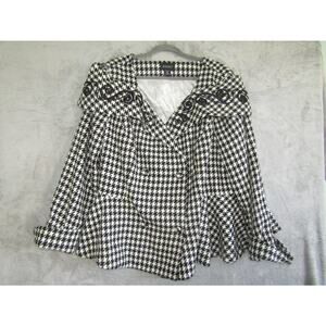 Ashro Houndstooth Peplum Jacket Women’s 26W Black White Embroidered Swing Coat